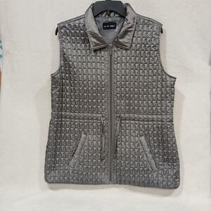 Activology Womens L Quilted Vest Grey Cinch Waist Pockets Outdoor Hiking Camping